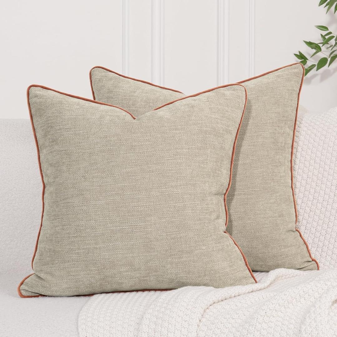 Soft Textured Throw Pillow Covers Set of 2 Neutral Decor AB-Side Modern Farmhouse Pillow Cases Home Decorative Couch Cushion Covers for Sofa Bedroom Living Room Apricot Yellow 20x20 Inch