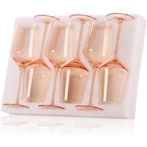 Blush Pink Wine Glasses Set of 6-15 oz, Unfading Color, Hand-blown Wine Glasses, Pink Goblets, Pink Drinking Glassed - Wedding Engagement Valentines Day Gifts for Wine Lovers