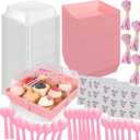 50 Pack Small Charcuterie Boxes with Clear Lids 5 Inches Square To Go Paper Mini Charcuterie Box, Disposable Food Containers, Dessert Boxes - Sandwich, Cookie, Sushi, Cake Slice, Strawberries (Pink)