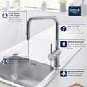 GROHE 32319DC3 Minta Pull-Down U Kitchen Faucet Supersteel (Stainless Steel) (SuperSteel Infinity)
