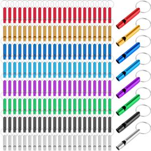 200 Pcs Emergency Whistles with Keychains, Aluminum Survival Whistle | Extra Loud Outdoor Safety Whistles Keychain Bulk, Safety Whistle Keychain Bulk for Camping, Sports, Running, Boating