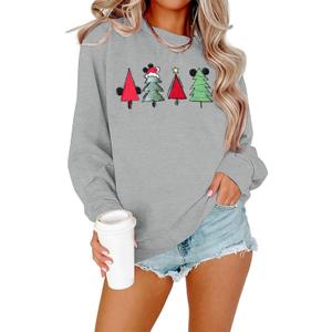 JINTING Christmas Sweatshirt for Women Christmas Tree Pullover Xmas Holiday Crewneck Sweatshirts Long Sleeve Top Grey Large