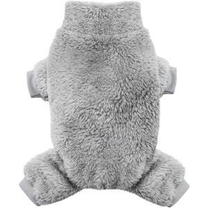 Idepet Velvet Dog Pajamas, Turtleneck Dog Sweater Fuzzy Plush Onesie Soft Cat Apparel Pet Clothes Winter Outfit Doggy Pjs Puppy Jumpsuit for Small Dogs Cats (Grey,L)