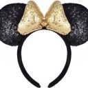 A Miaow 3D Black Mouse Sequin Ears Headband MM Glitter Butterfly Hair Clasp Park Supply Adults Women Girls Photo Accessory (Black and Golden)