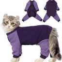 QBLEEV Cat Pajamas for Cats Only, Sticky Hair Kitten Clothes, Prevent Lost Fur Pet Onesie Shirts Costumes Outfits for Daily Wear Parties Photography, Recovery Suit for Small Dogs (Large, Purple)