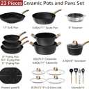 Bazova 23-Piece Pots and Pans Set Non Stick,Titanium Ceramic Cookware Set Non Toxic,Long-Lasting,PFAS Free,Induction Compatible,Complete Kitchen Set with 3 Frying Pans for All Cooking needs (Black)