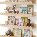 Shario Nursery Book Shelves, 4-Pack Wood Floating Shelves for Wall Kids, Scalloped Shelves, Wall Book Shelves for Bedroom Kids, Toddler Room, Baby Room, Nursery Decor(Wood, 16.5 Inches)