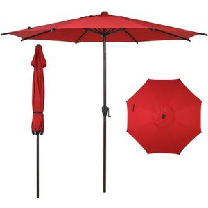 9FT Lyon Outdoor Patio Umbrella Outdoor Table Umbrella with Push Button Tilt and Crank Market Umbrella 8 Sturdy Ribs UV Protection Waterproof for Garden Deck Backyard Pool Dark Red