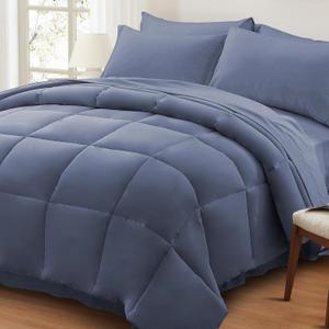 Anluoer Queen Comforter Set 7 Piece, Grayish Blue Bed in a Bag with Sheets, Comforters Queen Size Bedding Sets with 1 Comforter, 2 Pillow Shams, 2 Pillowcases, 1 Flat Sheet,1 Fitted Sheet, Grayish Blue, Queen(88"*88")