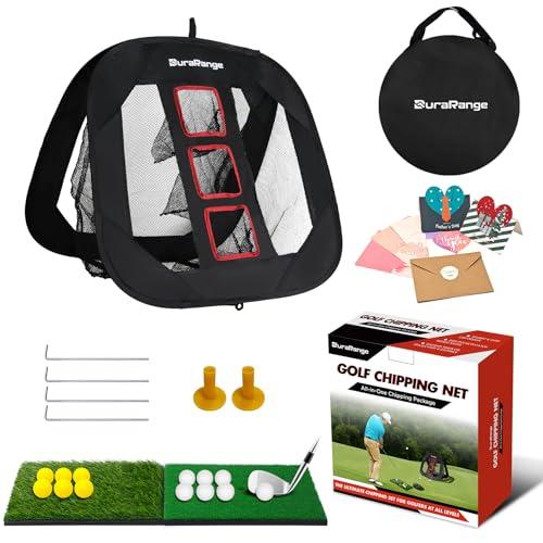 DURARANGE Pop-up Golf Chipping Net Set - Foldable Training Kit with 2 Hitting Mats, 6 Practice Balls, 6 Foam Balls - Ultimate Golf Gift & Target Chipping Aids, Black
