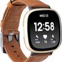 Leather Bands Compatible with Fitbit Versa 3/ Fitbit Sense,Soft Replacement Band Wristband Leather Accessories for Fitbit Versa 3/ Fitbit Sense Smartwatch Women Men (#1 Brown)