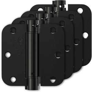4 Pack Self Closing Door Hinges 3.5 Inch, Matte Black Spring Loaded Hinges with 5/8'' Radius Corners, Adjustable Tension for Garage, Front Door, for Left and Right Hand Door, UL Listed