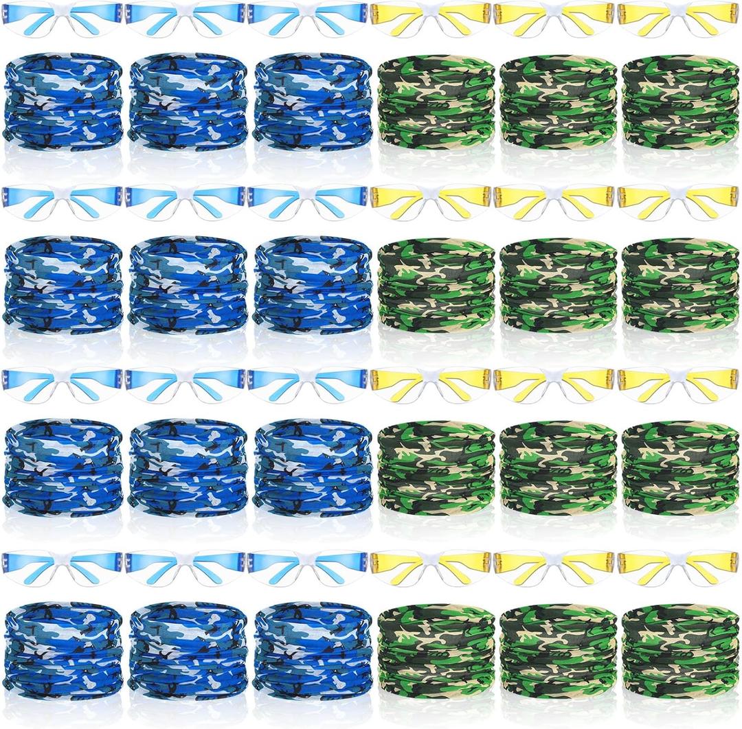 Xtinmee 48 Pcs Gun Party Supplies for Boy and Girls Includes Safety Glasses and Face Mask for Children Birthday Party Favors Teams Accessories(Blue, Yellow)
