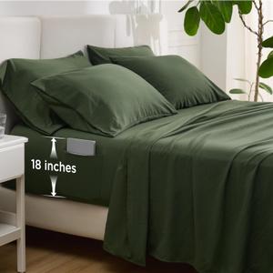 Bedsure Deep Pocket King Sheet Set - 6 Piece, Prewashed Ultra-Soft King Size Sheets Set, Fits Mattresses Up to 18 Inches Thick, Breathable & Secure Fit, Hotel Luxury Bedding, Olive Green