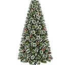 6.5' Pre-Lit Glittering Frosted Slim Pine Green Artificial Christmas Tree with Warm White Lights, by Holiday Time