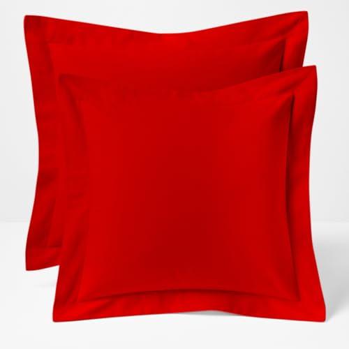 Cotton Metrics Linen 2 Pack Euro Pillow Shams 24x24 – 600 Thread Count 100% Organic Cotton Red Square Pillow Covers with 2 Inch Flange, Soft & Smooth Premium Hotel-Quality Pillowcases Set of 2