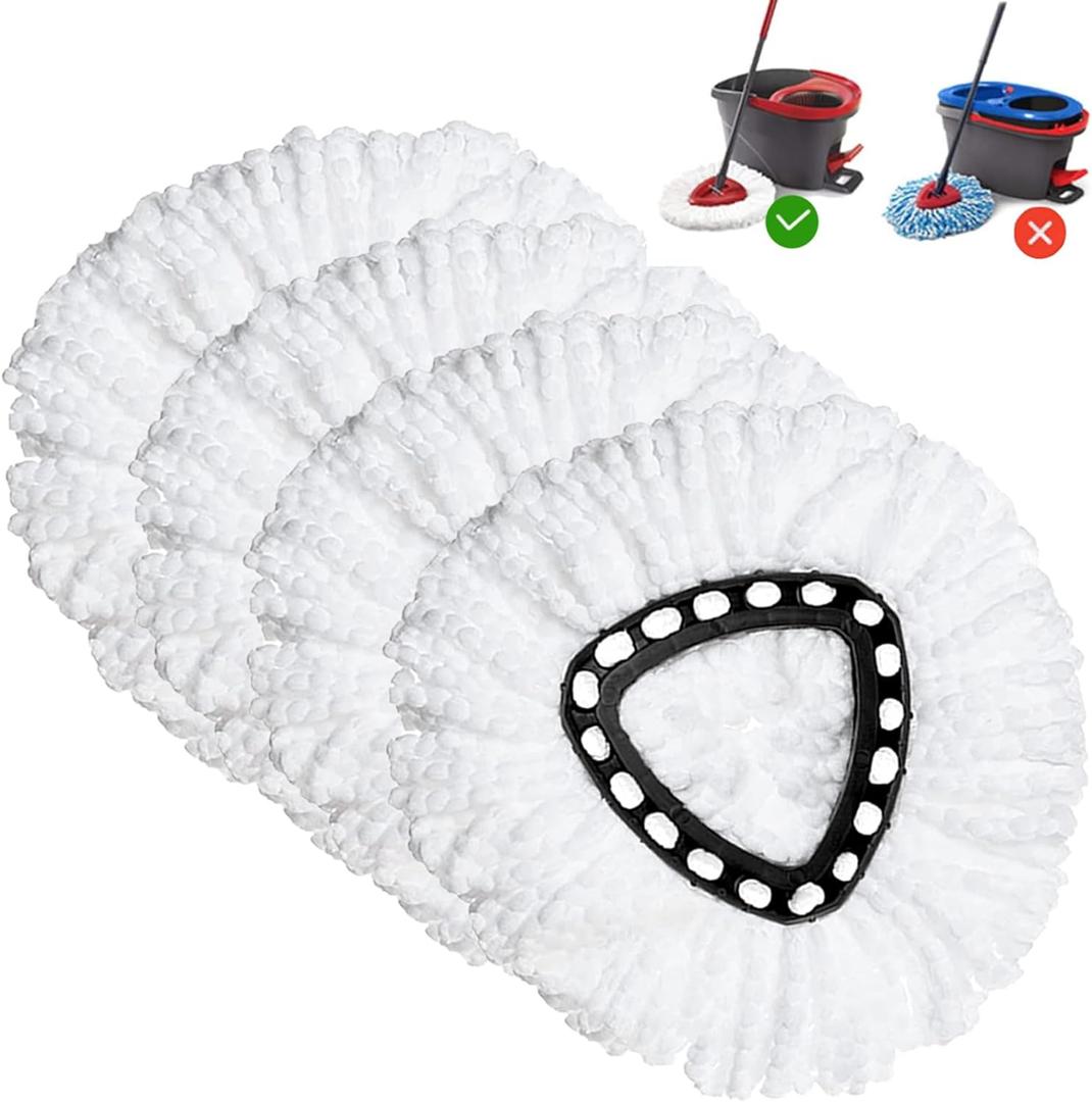 Spin Mop Replacement Head 4 Pack Mop Refill Compatible with Ocedar Triangle Swivel Mops Microfiber Swivel Mop Refill,Deep Clean,Machine Washable and Easy to Replace (White)