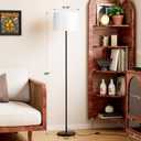 Modern Floor Lamp Simple Design with White Shade, Foot Pedal Switch, 60" Small Tall Lamps for Living Room Bedroom Office Dining Room Kitchen, Black Pole Lamp(Without Bulb)