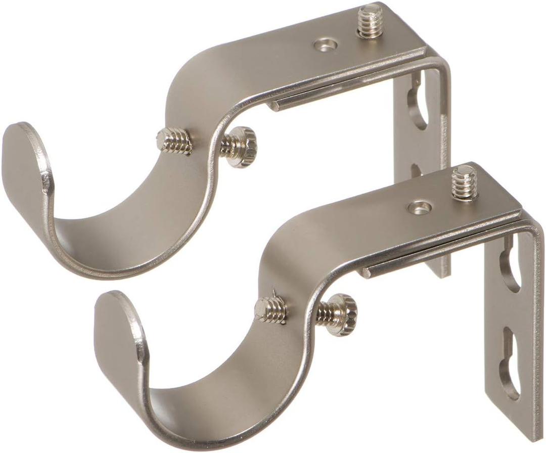 Ivilon Short Projection Brackets for Curtain Rods - for 1 or 1 1/8 Inch Rods. Set of 2 - Satin Nickel