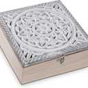 handrong Tea Box for Tea Bag Organizer Tea Bag Holder Tea Box Wooden Rustic Tea Chest with Unique Floral Pattern 9 Compartments for Gift Home Tea House