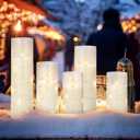 Flameless LED Pillar Candles with Remote Control and Timer, Battery Operated Flickering Electric Candles Set of 5, Crackle Design for Home Decor Wedding Party(D2.2'' x H5''/5''/6''/7''/8'') (Ivory)