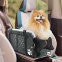 Center Console Dog Car Seat for Small Dogs, Soft Plush Car Bag for Dogs, Leather Portable Pet Cars Booster Seats, Convertible Handbag or Shoulder Bag with Cool Heat Pad, Support Pet Up to 12lbs