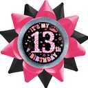 It's My 13th Birthday Buttons Pins for Girls Handmade(3.8 * 3.8inch), Black Pink Grosgrain Ribbon Tinplate Badge for Women 13th Birthday Party Decorations Supplies Ideas Gifts Jokes Favors