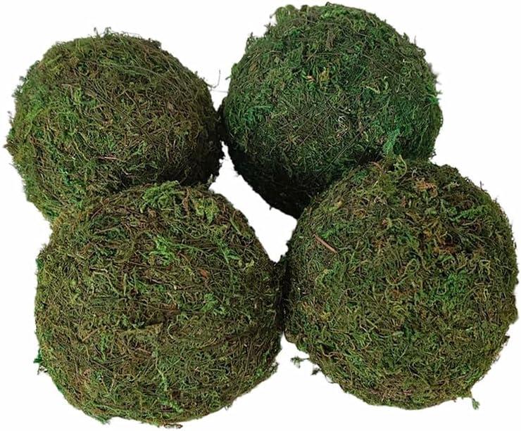Artificial Green Dried Moss Balls, Large Faux Plant Mossy Globes for Centerpiece Bowls Filler, Large 3.9" Fake Greenery Moss Spheres Ball for Wedding Party Decorative Photography Props (4 Pack)