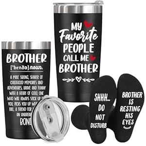 Gifts for Brother Fathers Day, Birthday, Graduation, Big Little Brother Adult Gifts from Sister, Funny Socks+ 20 Oz Insulated Tumbler Cup