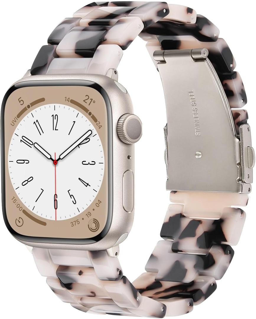 V-MORO Resin Bands Compatible with Apple Watch Series 10/9/8/7 Band 40/41/42mm Lightweight Fashion Strap Bracelet with Starlight Buckle for iwatch Series SE/6/5/4/3/2/1(Tortoise Stone,38/40/41/42mm)