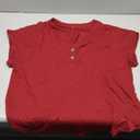 ANRABESS Womens Short Sleeve Henley Tops V Neck Dressy Casual Loose Fit Shirts Summer Flowy Blouses 2025 Trendy Clothes Burgundy L
