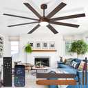 BvenuBigLite Large Ceiling Fan with Light: 72 Inch Indoor/Outdoor Fan Reversible DC Motor 6 Speed - Dual 8 Blades Big Ceiling Fans with Lights Dimmable 3CCT for Living Room Covered Patio, Brown