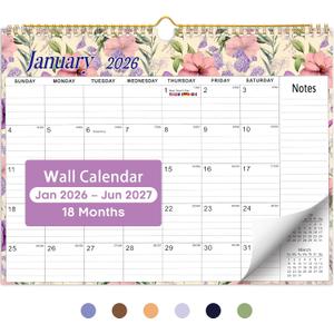 4 x Calendar 2026-2027, 18-Month Wall Calendar from Jan 2026 to Jun 2027, 11.5" x 14.7", Spiral Binding Hanging Monthly Calendar with Twin-Wire Binding, Perfect for Home or Office - Vintage Floral