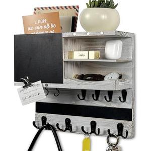 UBMRK Key Holder for Wall Mounted Keys and Mail Holder Decorative Farmhouse Organizer Wall Hanger with Hooks Small Key Shelf for Home Entryway Hallway Bedroom Decor New Home Gift