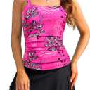 Womens Two Piece Tankini Bathing Suits with Skirt Tummy Control Swimsuits Ladies Swimwear (Small, Pink Flower)