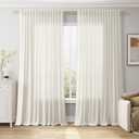 Nanspring Extra Wide 100x96 Inch Linen Curtains for Living Room Divider Light Filtering Semi Sheer Patio Curtains for Sliding Door Natural Coastal Decor Sunroom Floor to Ceiling Window Curtain