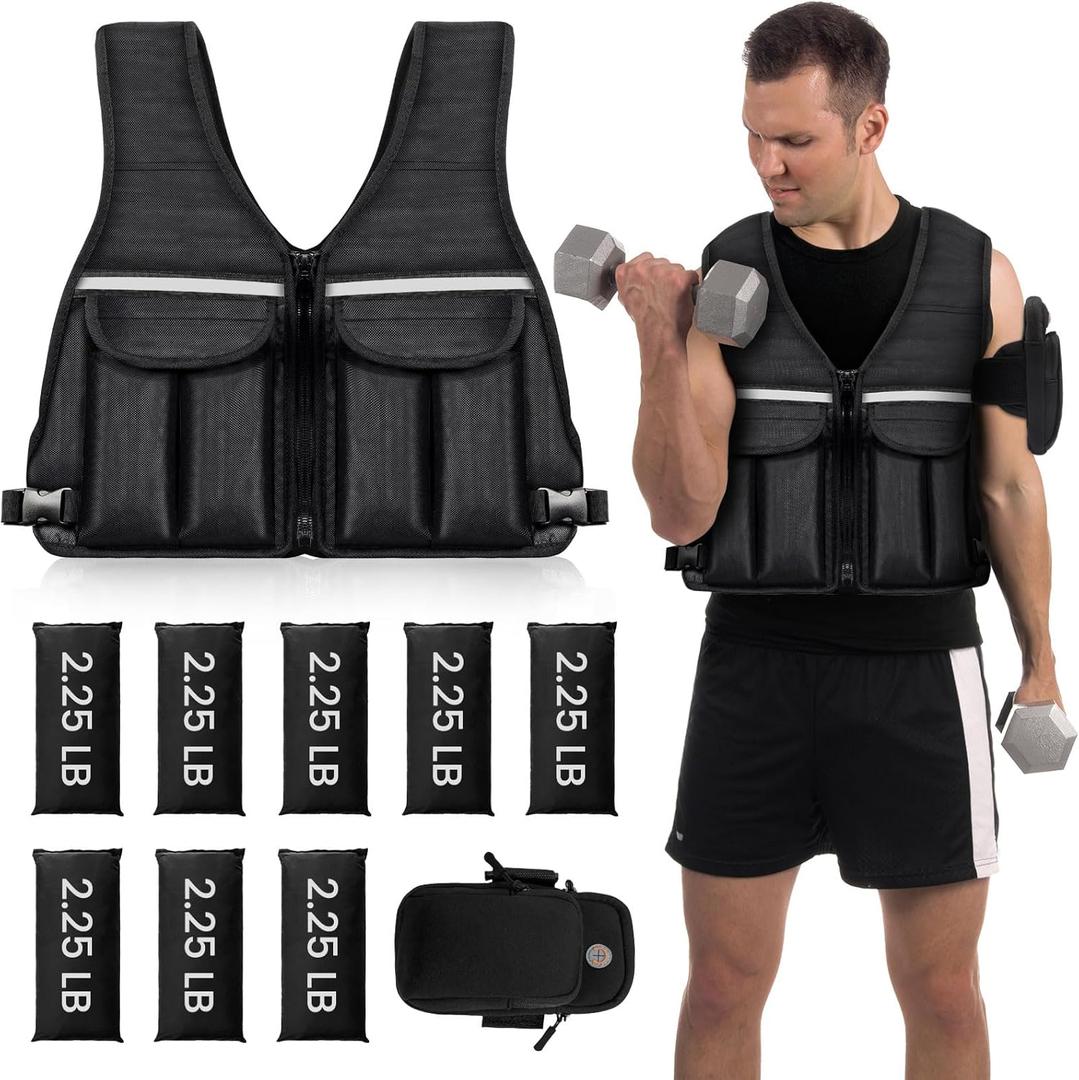 Prodigen Adjustable Weighted Vest,  Vest for Women and Man with 8 Removable Sandbag and Pocket | Weighted Vest for Walking, Running, Weight Loss, Strength Training (Black), Size: 18LB
