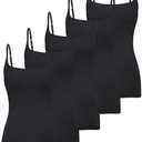 BQTQ 5 Pcs Womens Square Neck Camisoles Spaghetti Strap Slim Fitted Basic Camisole Tops for Women, (Black, L)