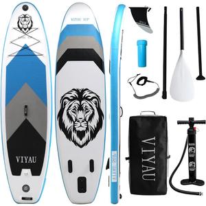 VIYAU Inflatable SUP Board, Stand Up Paddling Board Equipped with 3-Piece Adjustable Aluminum Paddle + Hand Pump, 320 × 81 × 15 cm