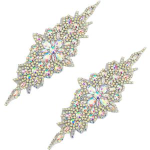 DUOBAO 2PCS Rhinestone Bead Silver Applique Belt Bridal Accessories Crystal Trim Rhinestones Beaded Appliques Wedding Dress Sash Belts Headband DIY