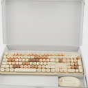 MPTOG Colorful Wireless Computer Keyboard and Mouse Combo with Round Typewriter Keycaps, Retro Design, Power Switch, Ergonomic Design, 2.4GHz Wireless for Windows, Mac, PC (Blue-Colorful)