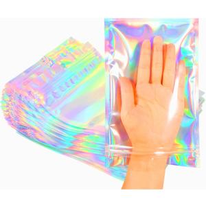 Smell Proof Bags & Resealable Foil Pouch Bag [100 PCS ] Great for Party Favor Food Storage (Holographic Color, 8 x 5.5 Inch)