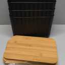 Ohmlove 4 Packs Storage Bins with Bamboo Lids - Plastic Storage Containers with Lids Stackable Storage Box: Storages Baskets for Organizing Desktop Closet Playroom Classroom Office, Black