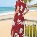WIHOLL Women's Summer Short Sleeve Dresses Maxi Dress Vacation Beach Sundresses 2026 with Pockets (Red, XL)
