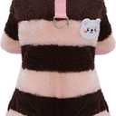 Dog Sweater Clothes Fleece Woolen Winter Warm Sweat Shirt 4 Legs Jumpsuit Pajamas Rainbow Stripe Sweater for Small Dog Medium Cat Brown (Medium (Back Length: 8.7 Inches))