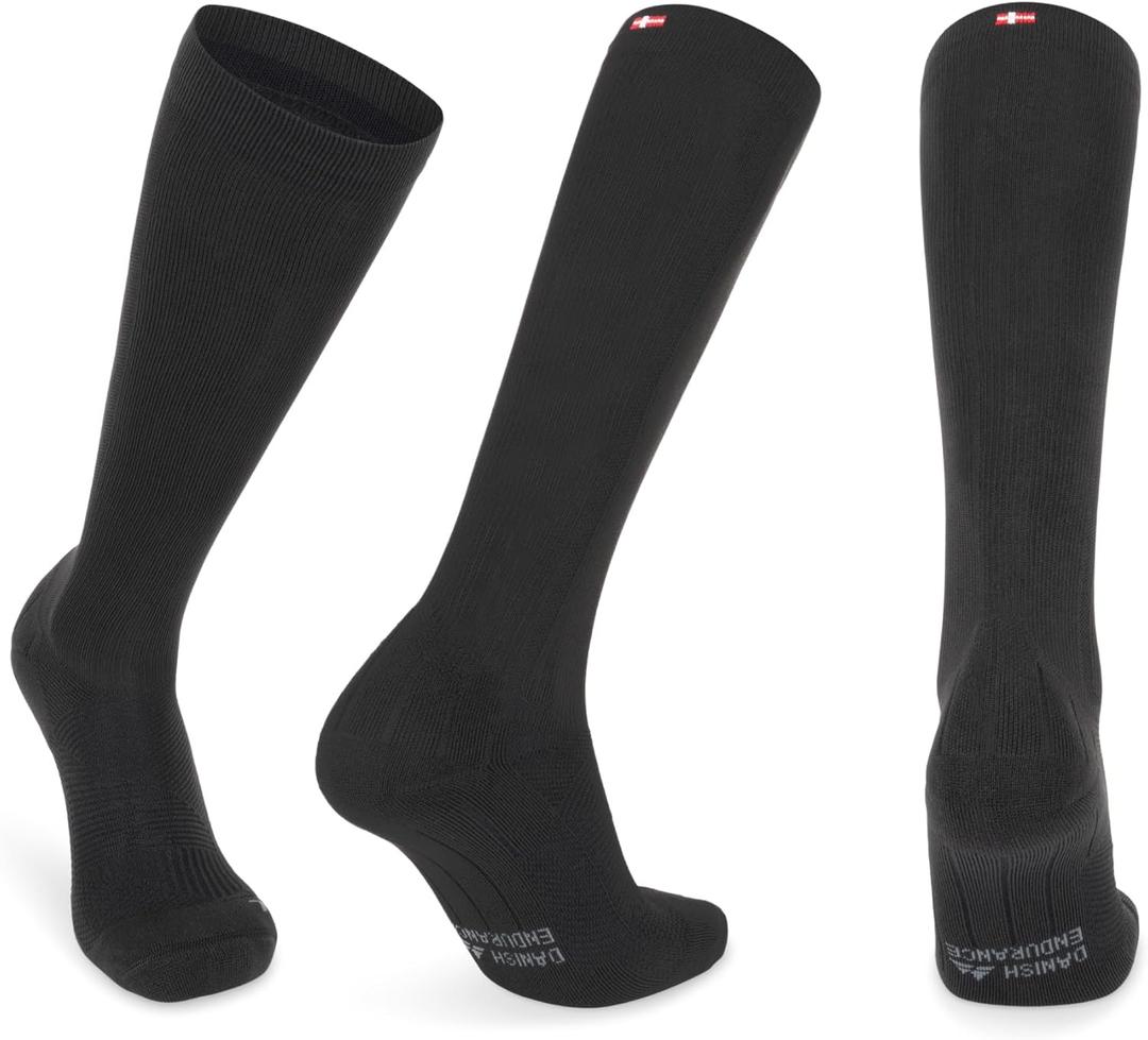 DANISH ENDURANCE 21-26 mmHg Compression Socks | Graduated Support & Faster Recovery | Running & Travel | Unisex 1 & 2 Pack (Medium, Solid Black)