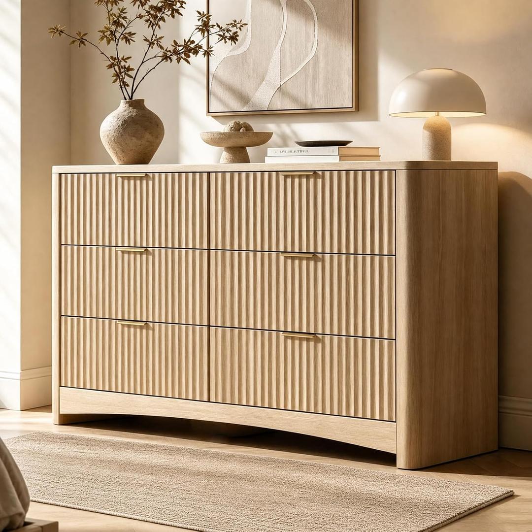 Marsail 6 Drawer Wooden Dresser with Smooth-Glide Drawers, Modern Storage Solution for Bedrooms, Living Rooms, and Hallways, Featuring Large Capacity and an Elegant Natural Wood Finish, Natural Oak