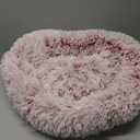 JOLLYVOGUE Calming Dog Bed for Small Dogs - 23 inches Donut Washable Small Dog Bed for Kittens & Puppies, Anti-Slip Round Fluffy Plush Faux Fur Cat Beds (Fits up to 25 lbs Pets, Smoke Pink)