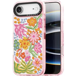 for iPhone Air Case Cute - Durable Shockproof 6.6 ft Drop Impact Phone Case - Funny Passion Flower Design (6.5") Glitter Pink