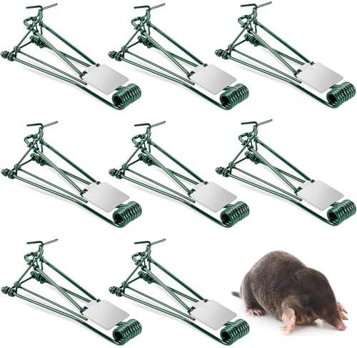 8 Pack Metal Gopher Traps for Outdoor Use, Easy Set Reusable Mole and Vole Trap for Lawn, Farm, Garden, Yard